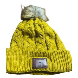 SoundBot Blue tooth Kids Mustard Knit Hat with Pom Pom